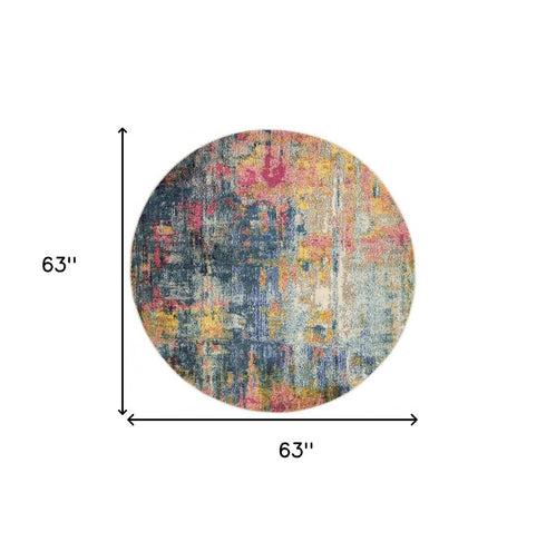 2' X 6' Blue And Yellow Abstract Power Loom Non Skid Area Rug